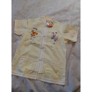 Vintage Plum Blossom Yellow Embroidered Childrens Chinese Shirt Size 12